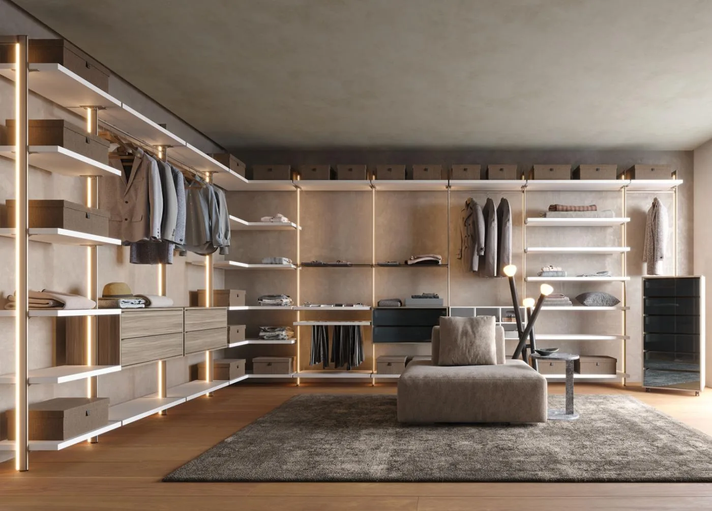 Cabina armadio a giorno con illuminazione integrata