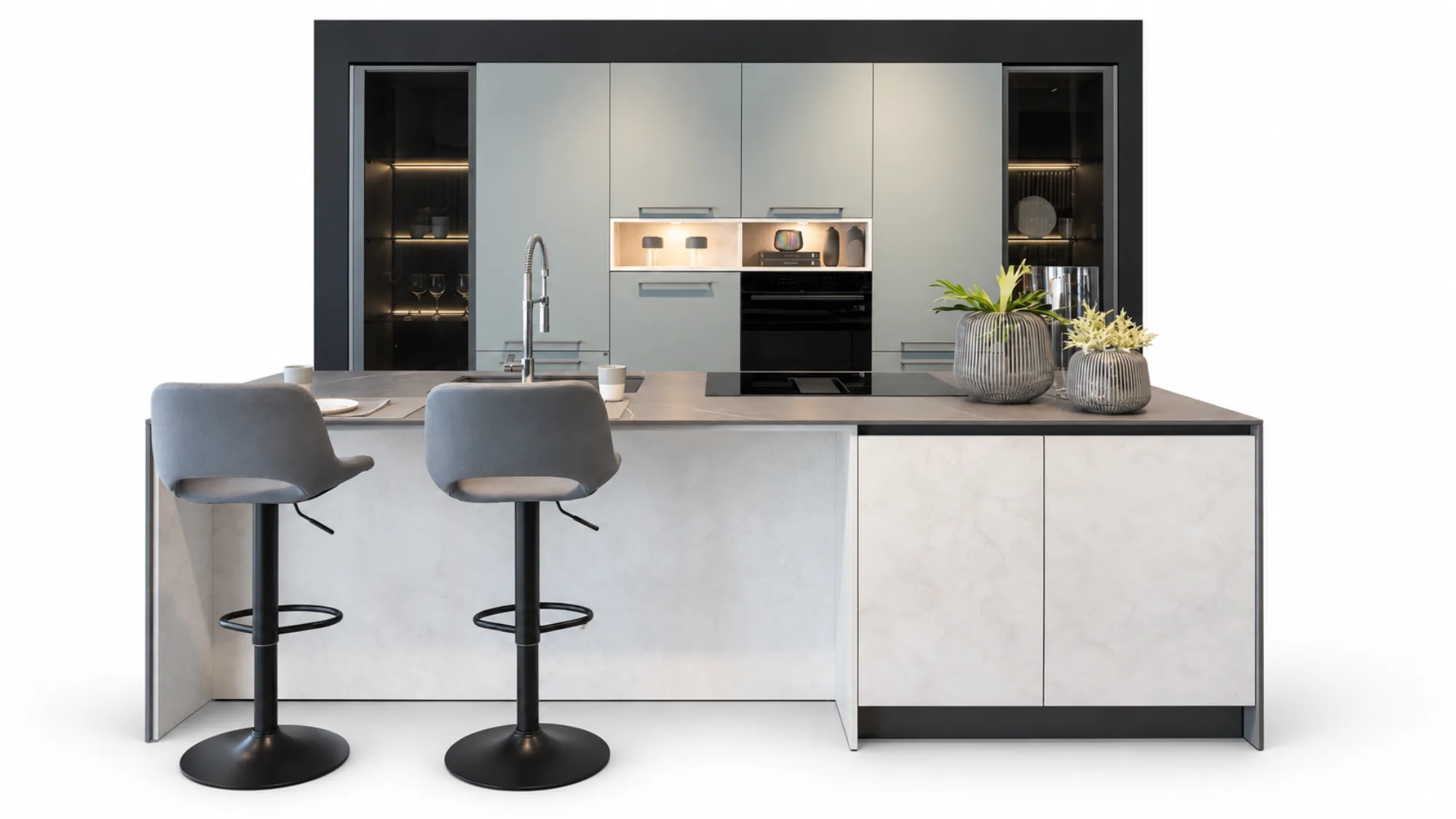 Cucina Ready Cucine LUBE, vista frontale su sfondo bianco